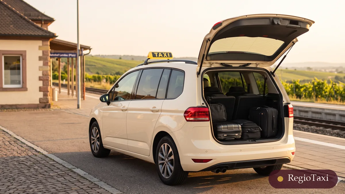 Beige VW Touran von RegioTaxi – Familienfahrten ins Storchendorf Bornheim
